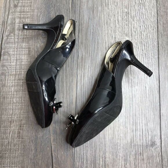 Etienne Aigner Womens Bronte Black Bow Slingback Heels Round Toe Size 8M - Picture 3 of 10